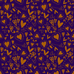 Obraz premium Vector seamless love symbol pattern, with stylish hearts and xoxo (hugs and kisses) phrase 
