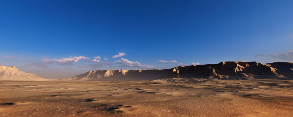 Mountain in the desert and the blue sky_3d rendering