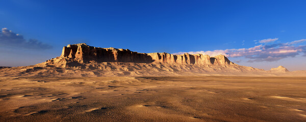 Mountain in the desert and the blue sky_3d rendering