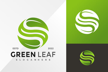 S Green Leaf Logo Design Vector illustration template - obrazy, fototapety, plakaty
