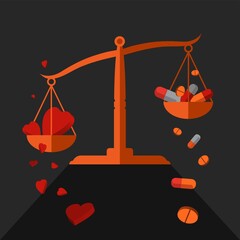 Vector image for Valentine's Day. Images of pills and hearts. Vector image for posters, letters, invitations.