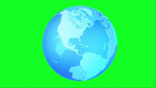 Spinning Planet Earth Isolated On Green Background For Chroma Key. Rotating The Globe For News, Presentation Or Travel Design, Looped Footage In High Definition 4K Quality.