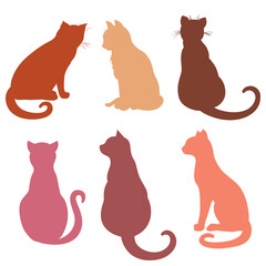 Cats on white. Hand drawn colored cat on isolated background. Doodles with animals for icons. Print for polygraphy, posters, t-shirts and textiles