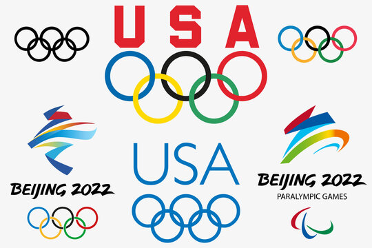 SAINT-PETERSBURG, RUSSIA, FEBRUARY 4 2022: Set of logos Olympic Games 2022. Beijing Olympics winter games logos.
