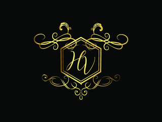 HV initial letter luxury monogram logo,elegant ornamen jewelry, emblem of love shape heart