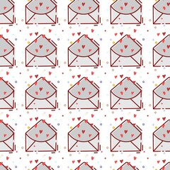 Seamless pattern in mbe style. Graphic background. Love letter with heart and declaration of love for the holiday of love. To decorate Valentines Day.