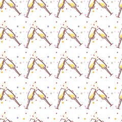 Seamless pattern in mbe style. Graphic background. Glasses of champagne for the holiday of love. To decorate Valentines day.