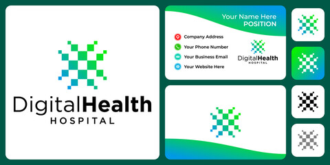 Digital health logo design with business card template.