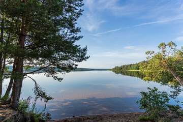 Lake with clear water at sunrise