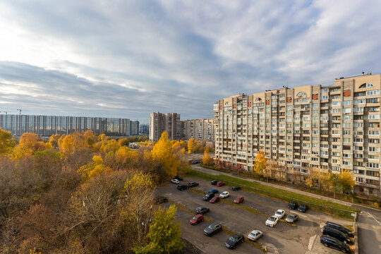 View of the microdistrict of the city of St. Petersburg