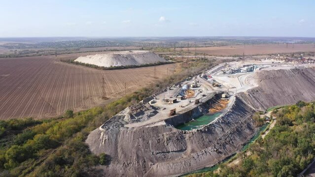 Aerial video. Metallurgical Plants slag and scrap reprocessing workshop is located on the area of plants slag dump.Harmful production and air pollution.