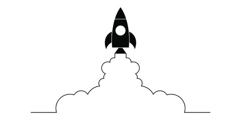 Rocket and cloud. Concept of business growth, aspiration upwards. Modern illustration. Vector EPS 10