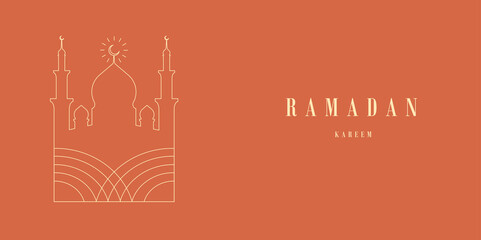 Ramadan Kareem. Mosque. Islamic greeting card template with ramadan for wallpaper design. Poster, media banner. Vector illustration.