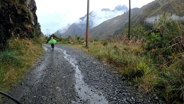 Downhill mountain biking on extremely dangerous Death Road, Bolivia