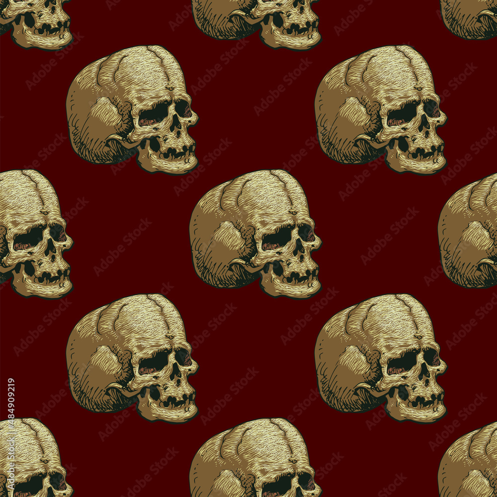 Poster vector image of seamless texture with skulls on black background