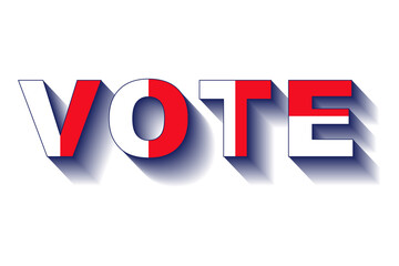 VOTE word in white and red colours with blue shade on white background. Vector.