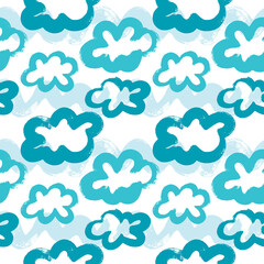 Seamless pattern with clouds and sky. Dry brush.