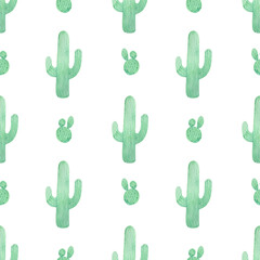 Watercolor cactus seamless pattern. Perfect for your project, design, greeting card, wallpaper.