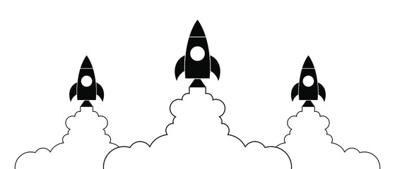 Rocket and cloud. Concept of business growth, aspiration upwards. Modern illustration. Vector EPS 10