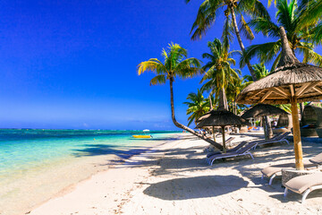 Tropical beach scenery, Paradise island Mauritius, Flic en Flac beach
