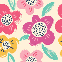 Fototapeta premium Seamless pattern with flowers. Expressive dry brushes.