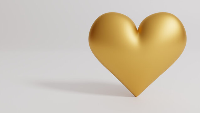 SIngle gold heart isolated on white background. Valentine's Day 3d illustration - rendering