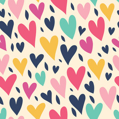 Seamless pattern with hearts in beautiful colors. Dry brush.