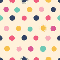 Simple seamless background in polka dots. Hand drawn.