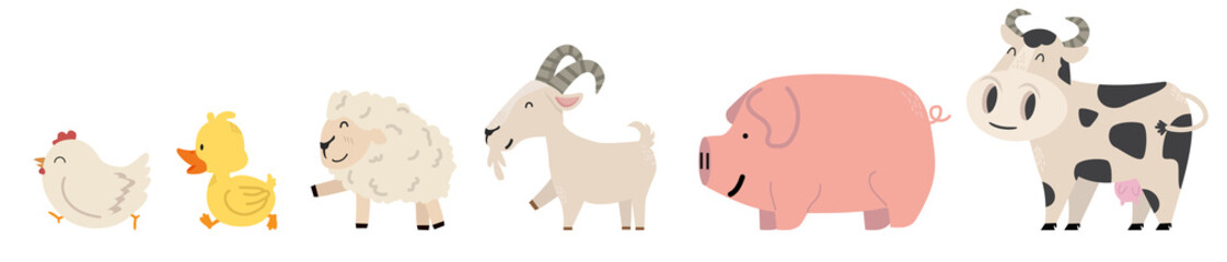Cute  Farm Animals  isolated Set