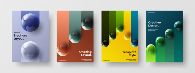 Trendy journal cover A4 vector design template composition. Bright realistic balls company identity illustration set.