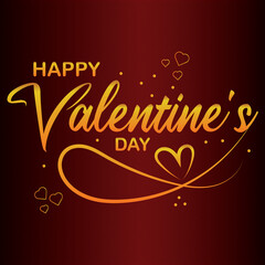 Happy Valentine's Day Hand-drawn lettering typography greeting card with repeating hearts on red gradient background. Happy Valentine's day message, quote postcard, card, invitation, banner template.