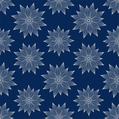 Ethnic seamless vector pattern. Blue geometric flower mandalas.