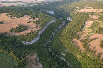 Aerial view of a river flowing through a canyon