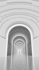 3d rendering. Marble corridor with columns stretching into the distance with neon lights on the sides. Background for your design.