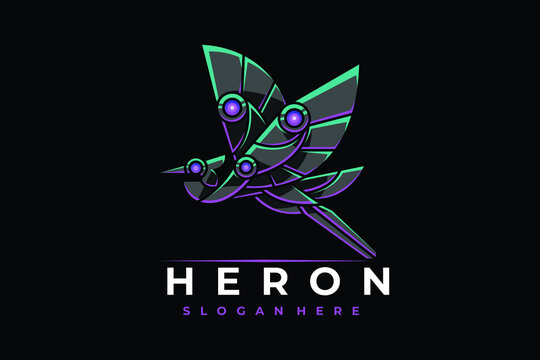 Modern Mecha Robotic Heron Logo Design Template