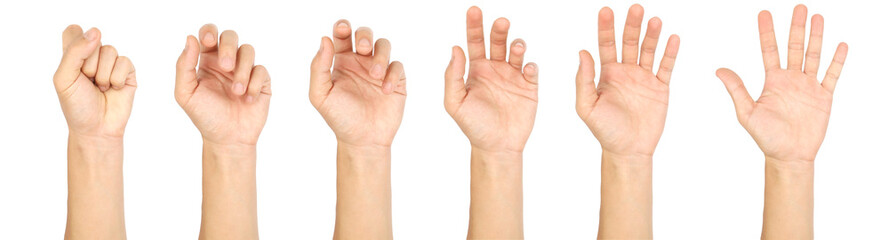 Gesture symbols male hand, isolated white background.
