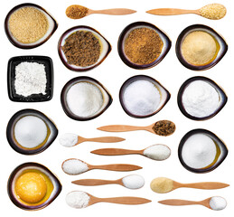 set of various sugars and sweeteners isolated