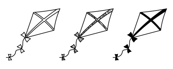 Set of hand drawn vector Kite in a doodle cartoon style