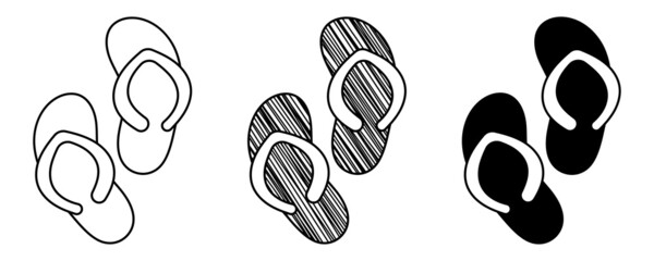 Set of hand drawn vector Flip Flop in a doodle cartoon style