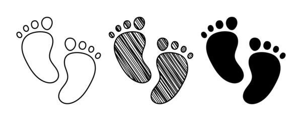 Set of hand drawn vector Footprints in a doodle cartoon style