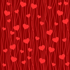 Valentine background - red hearts on burgundy background, seamless pattern