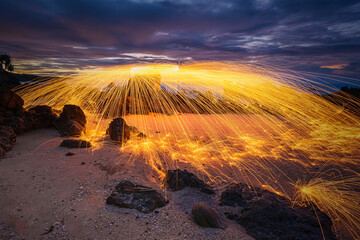 Beautiful sky and wave flow on the beach