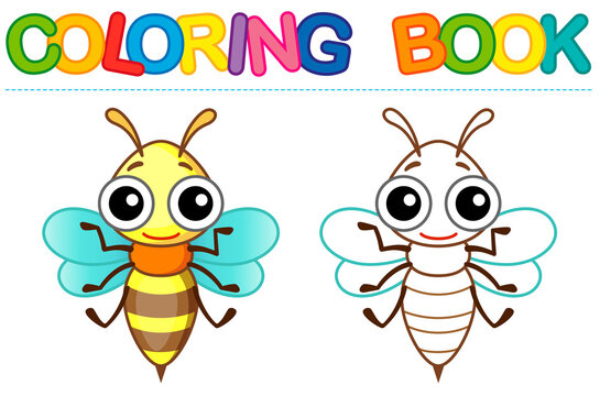 Vector coloring Insect for children coloring book. Funny bee in a cartoon style