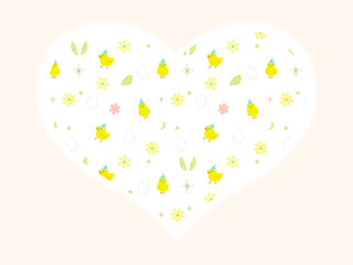 ひよこキャラクターのパターン素材、ハート形