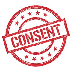 CONSENT text written on red vintage stamp.