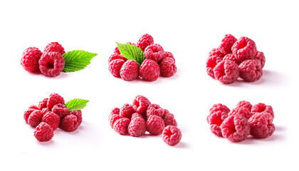 set of Ripe juicy raspberry isolated on white background