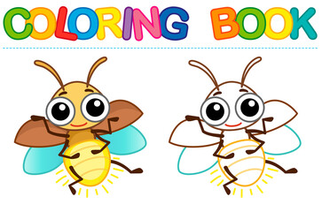 Vector coloring Insect for children coloring book. Funny firefly in a cartoon style