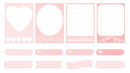 collection set of the cute pink pastel notepad, memo, planner, paper, masking tape, reminder, journal in checkered gingham. very cute, simple, and printable