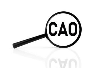 CAO white background black magnifier and text on glass