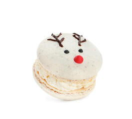 Delicious Christmas reindeer macaron isolated on white
